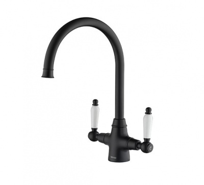 Rodez Twin Lever Black Kitchen Tap